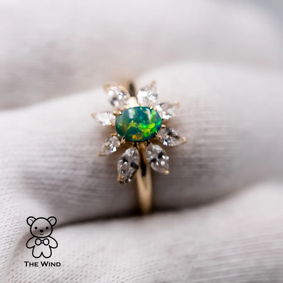 La Angel - B5 Vivid Black Opal Marquise Diamond Engagement Ring 18K Yellow Gold