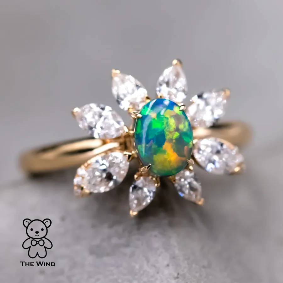 La Angel - B5 Vivid Black Opal Marquise Diamond Engagement Ring 18K Yellow Gold