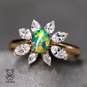 La Angel - B5 Vivid Black Opal Marquise Diamond Engagement Ring 18K Yellow Gold