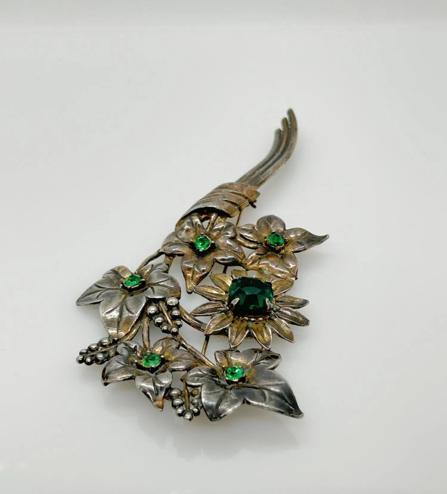 Large and In Charge Vintage Bouquet Brooch with Green Stones