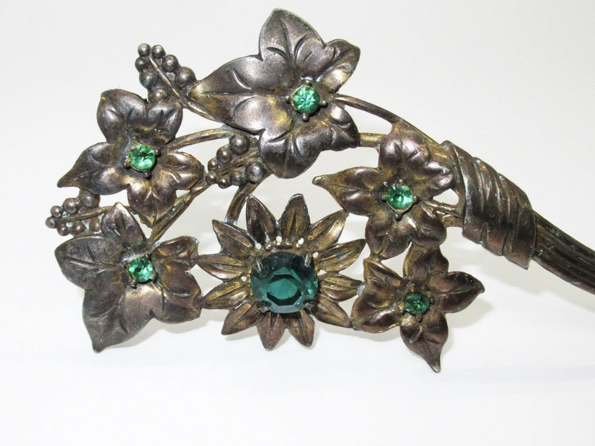 Large and In Charge Vintage Bouquet Brooch with Green Stones