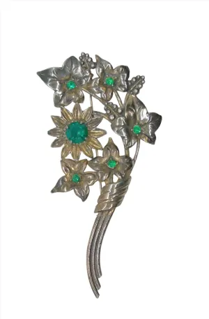 Large and In Charge Vintage Bouquet Brooch with Green Stones