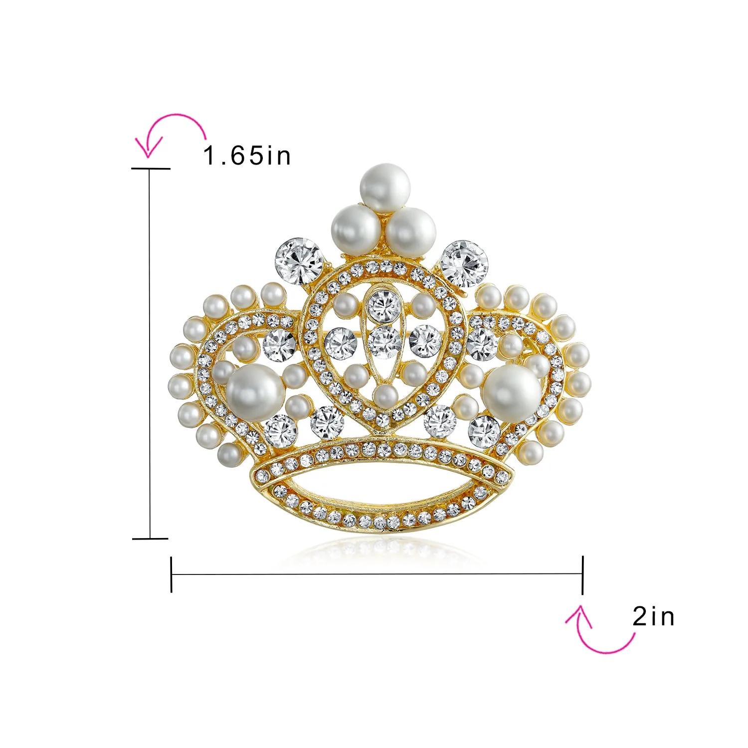 Large Vintage Fashion Crystal White Pearl Royal Queen Crown Brooch Pin