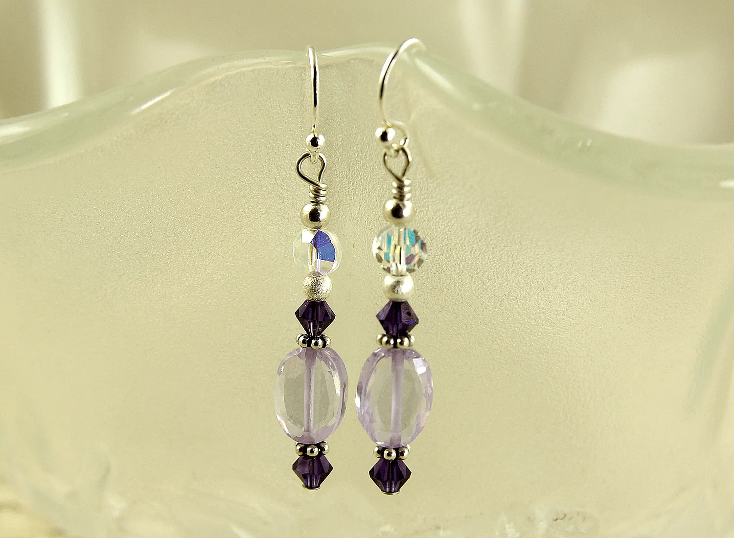 Lavender Cubic Zirconia Beaded Earrings