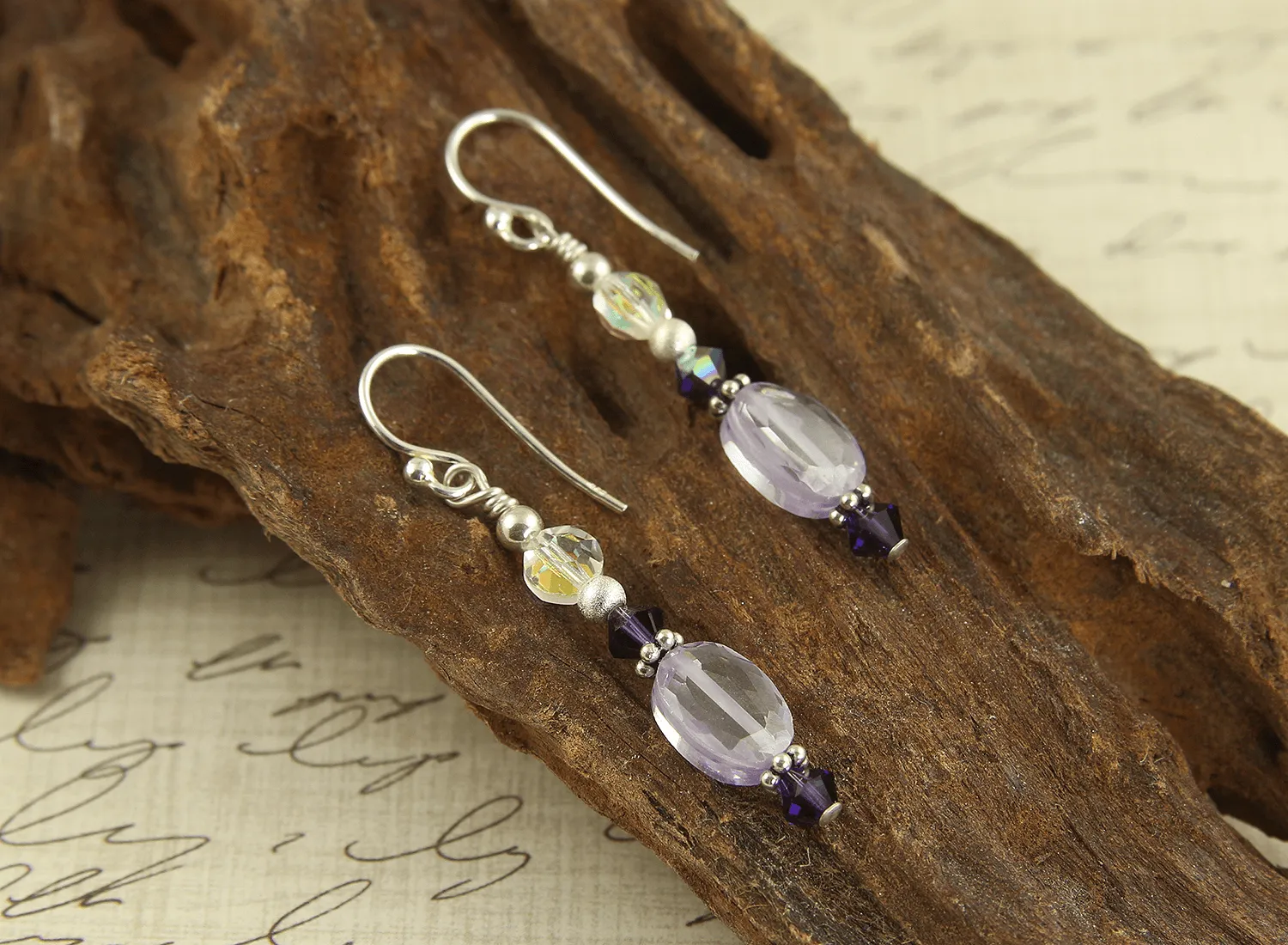 Lavender Cubic Zirconia Beaded Earrings