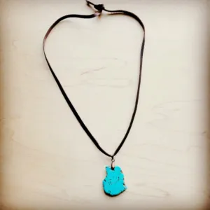 Leather Necklace with Turquoise Slab Pendant-Brown