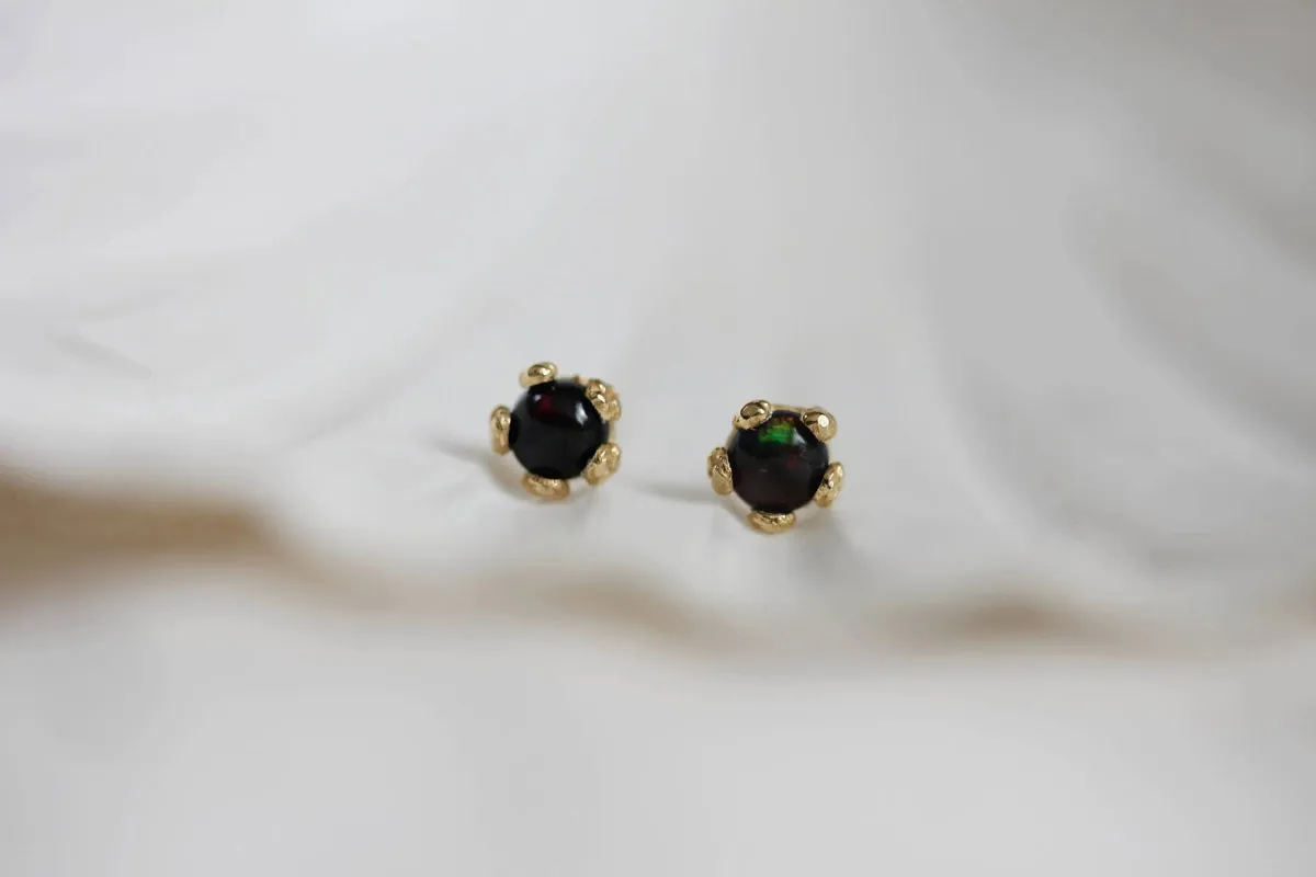 Little Gold Tiny Flower Studs (Black Opal)