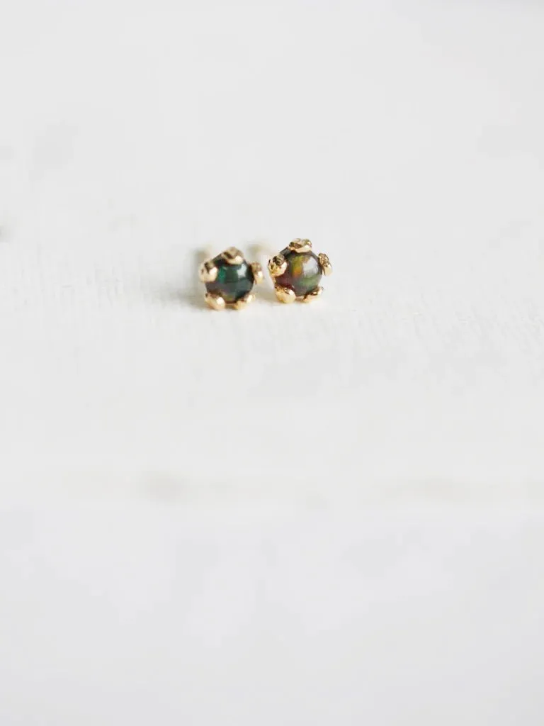 Little Gold Tiny Flower Studs (Black Opal)