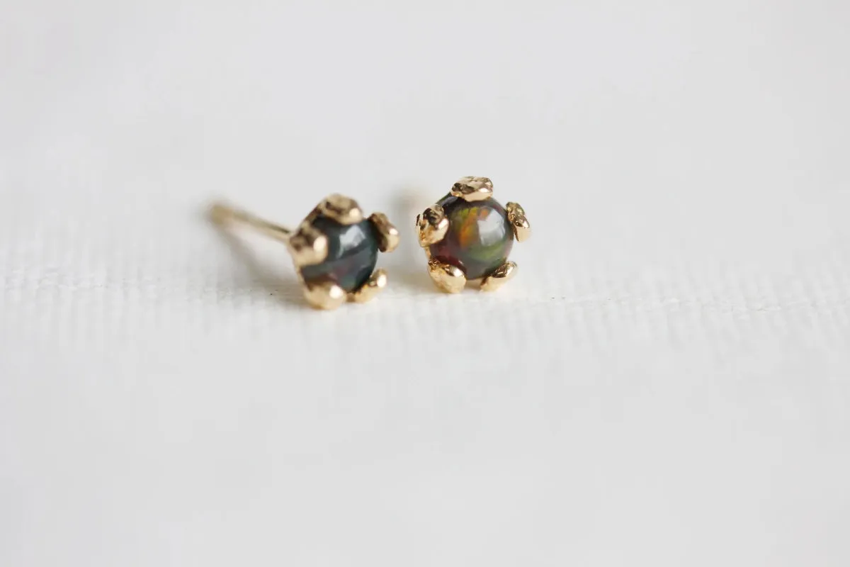 Little Gold Tiny Flower Studs (Black Opal)