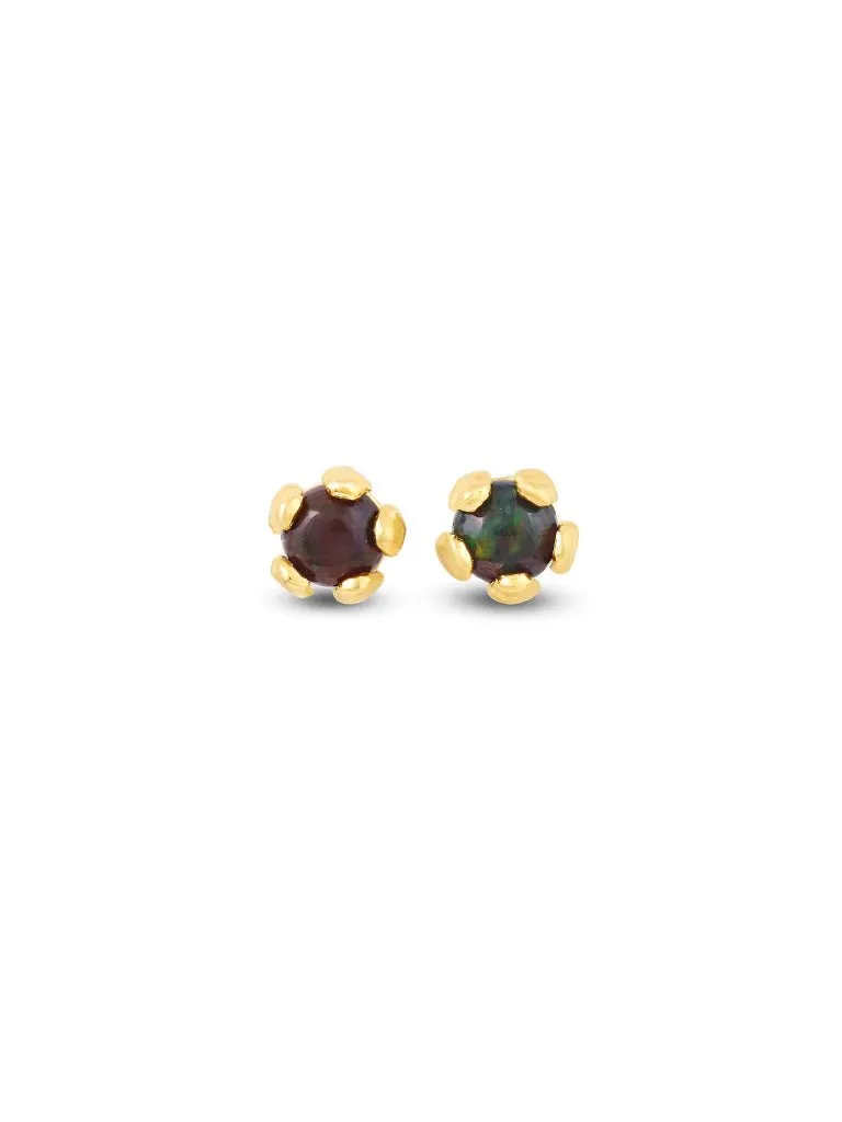 Little Gold Tiny Flower Studs (Black Opal)