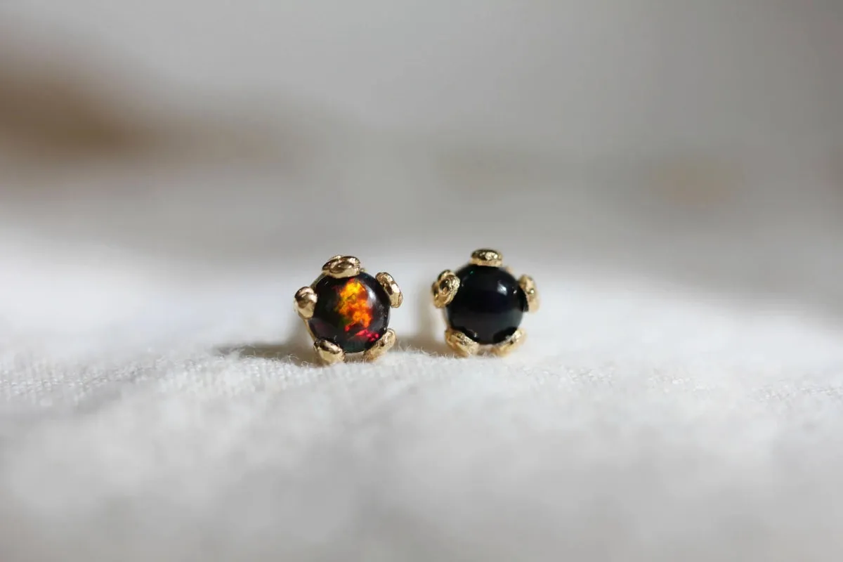 Little Gold Tiny Flower Studs (Black Opal)