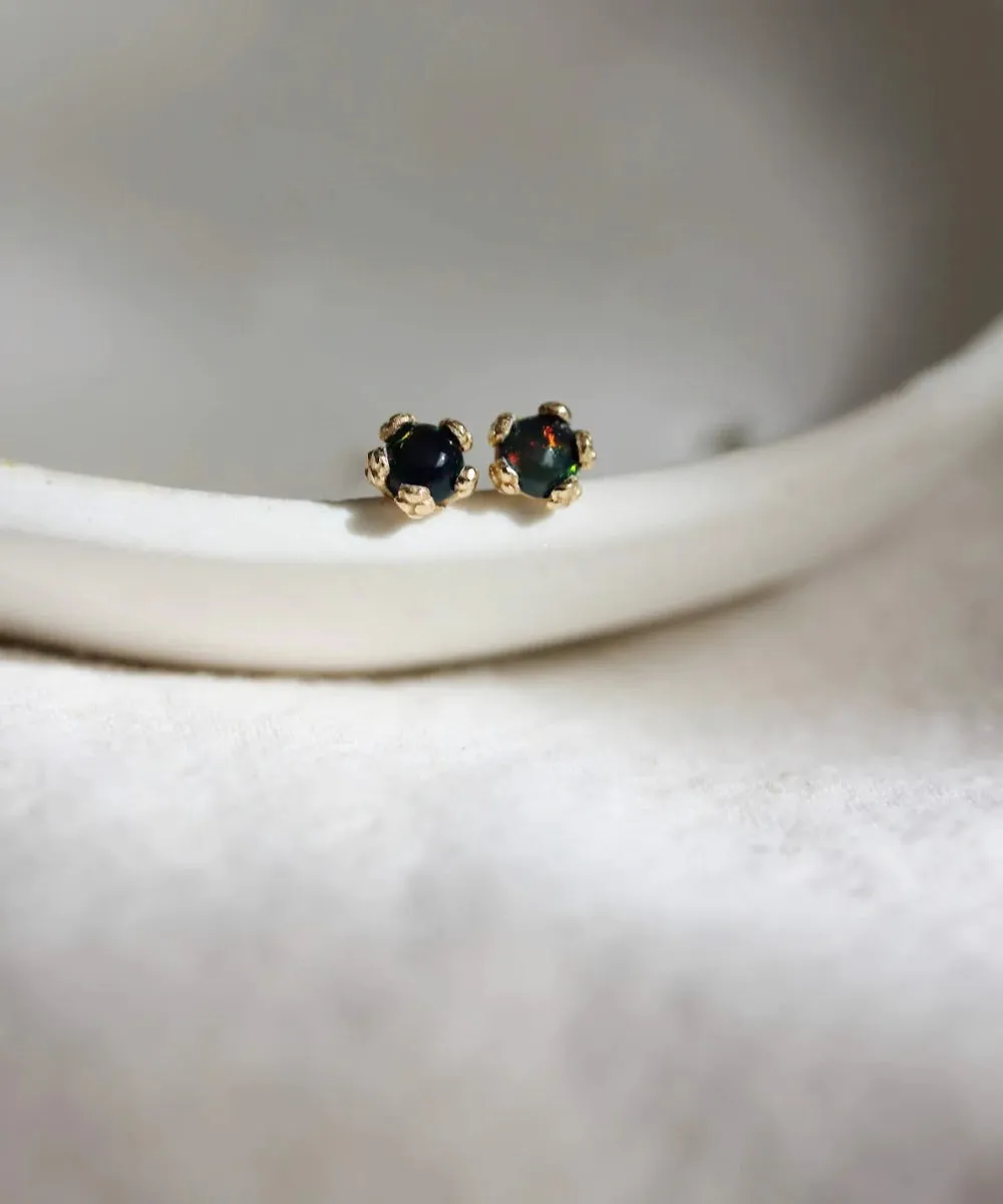 Little Gold Tiny Flower Studs (Black Opal)