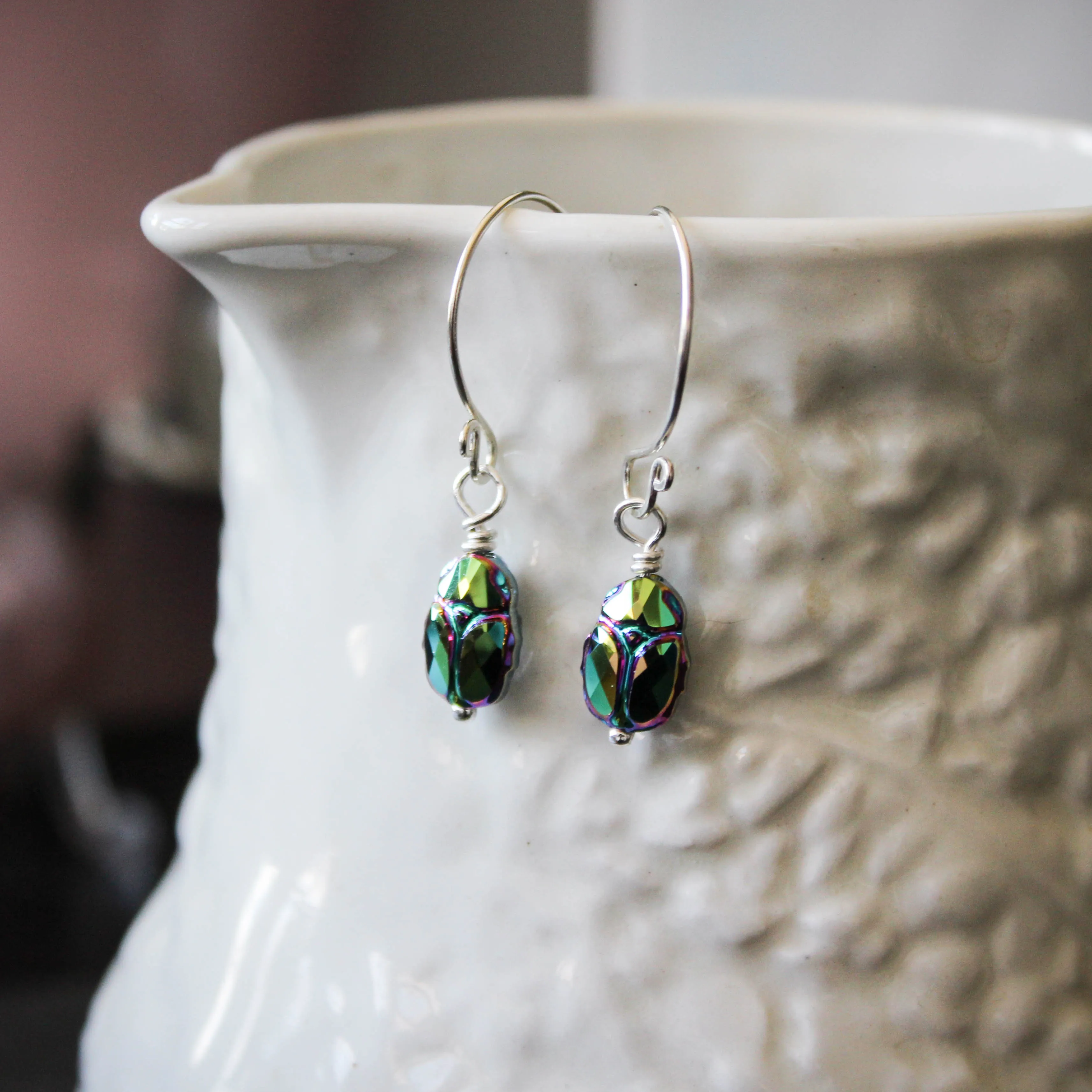 Little Swarovski Crystal Scarab Hoops