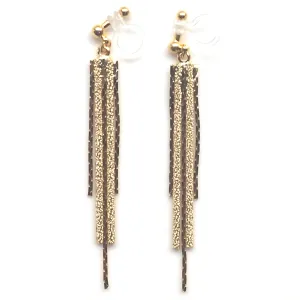 Long gold metallic chain invisible clip on earrings