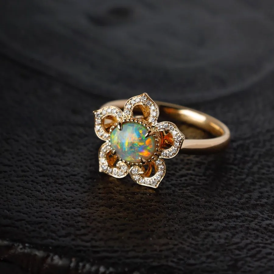 Love From Dynasty - Black Opal Diamond Engagement Ring 18K Yellow Gold