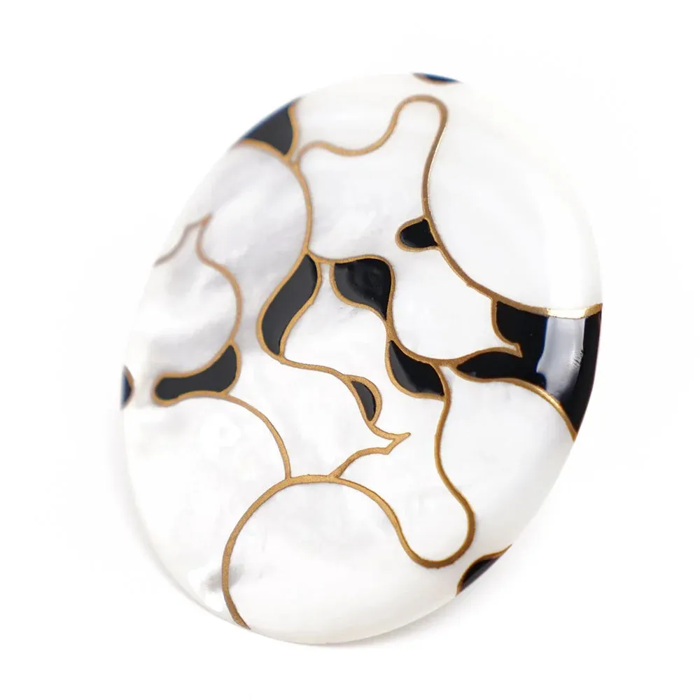 Maki-e Urushi Lacquer Brooch - White South Sea Pearl Shell / Japanese Gourd -, Traditional Japanese Urushi Lacquer Jewelry