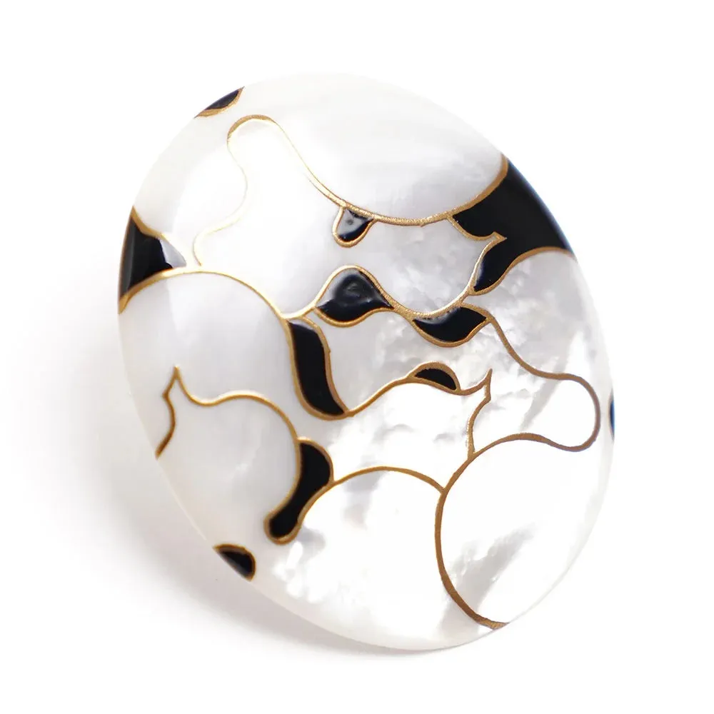 Maki-e Urushi Lacquer Brooch - White South Sea Pearl Shell / Japanese Gourd -, Traditional Japanese Urushi Lacquer Jewelry