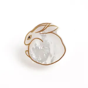 Maki-e Urushi Lacquer Brooch - White South Sea Pearl Shell / Rabbit -, Traditional Japanese Urushi Lacquer Jewelry