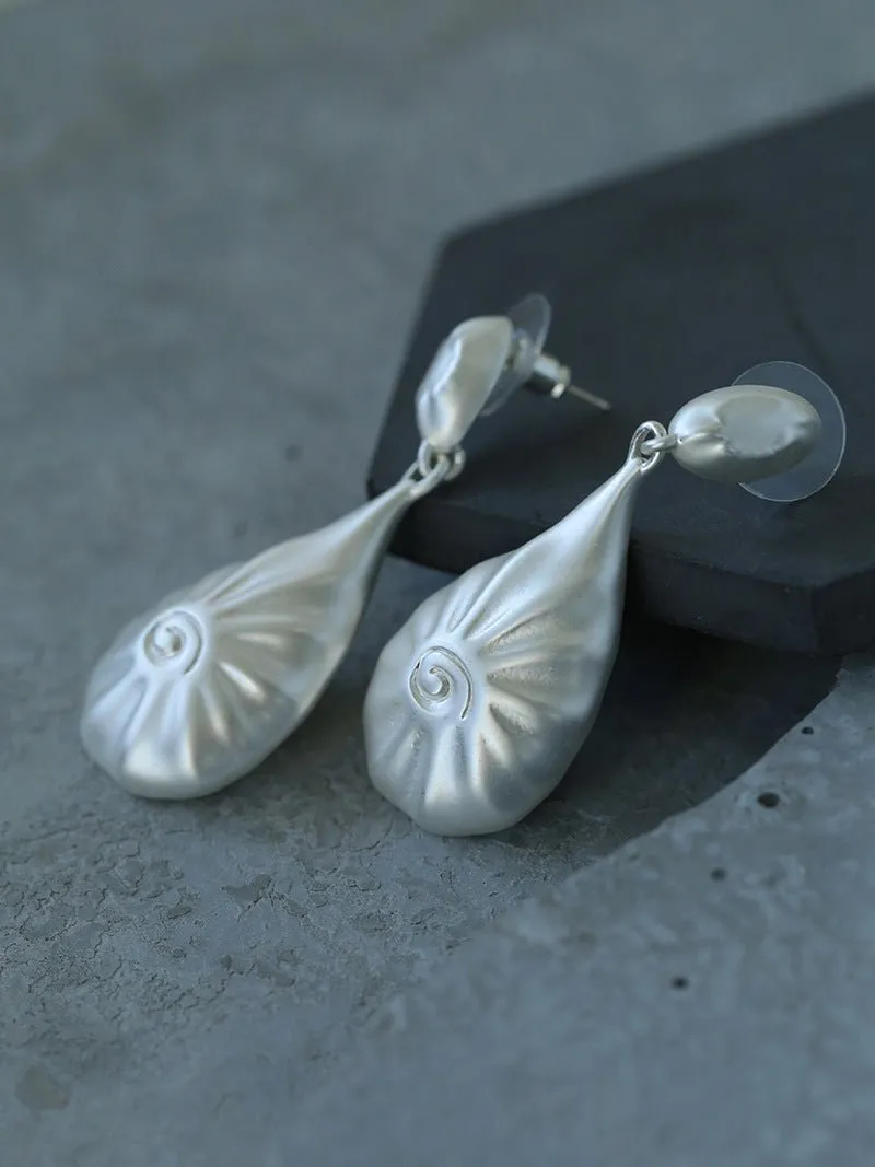 Matte Silver Conch Statement Drop Earrings