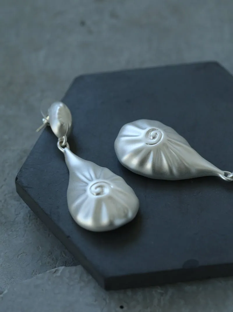 Matte Silver Conch Statement Drop Earrings