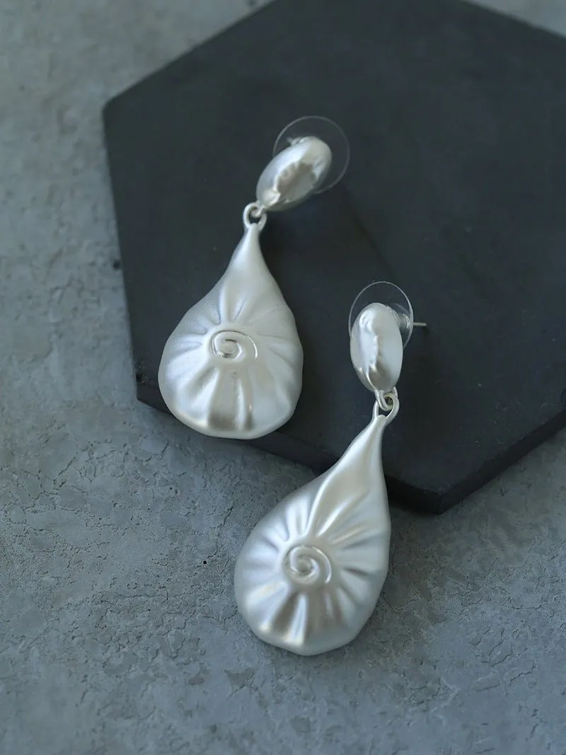 Matte Silver Conch Statement Drop Earrings