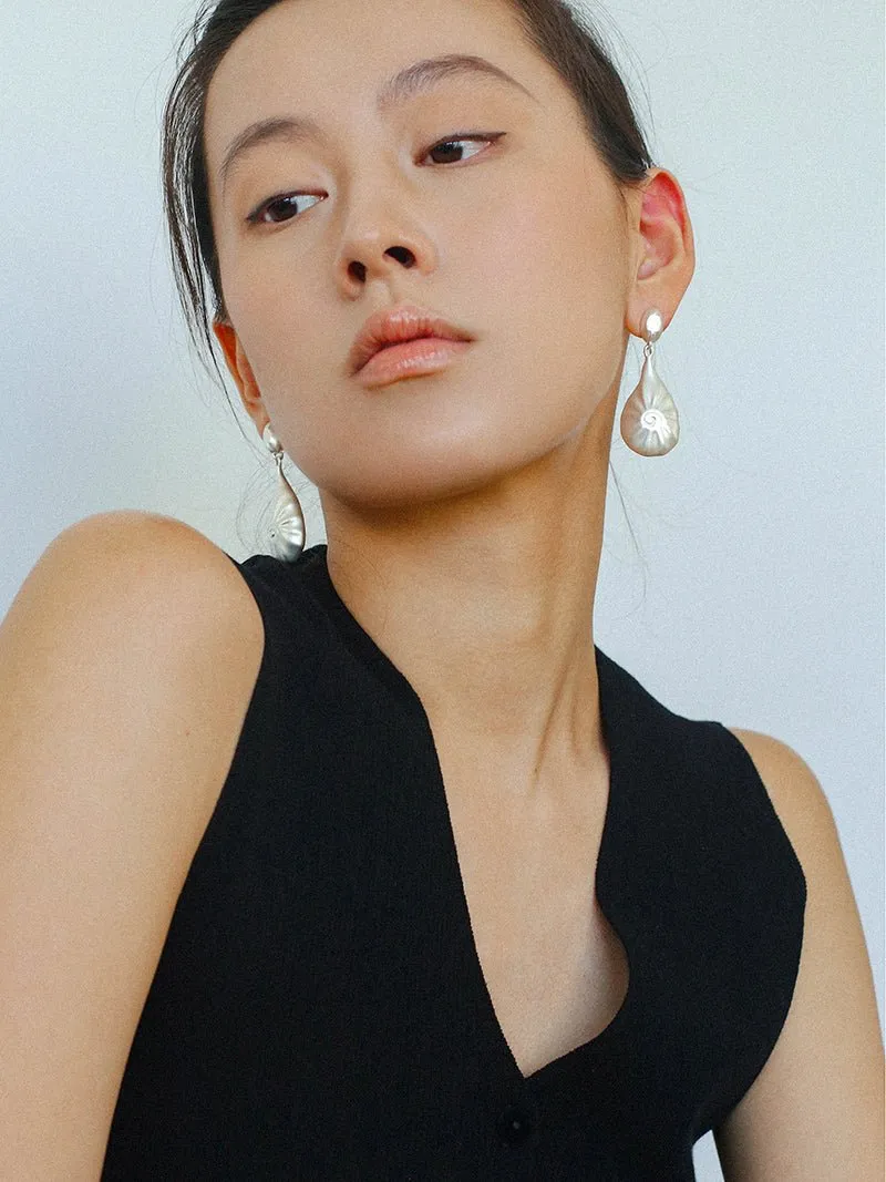 Matte Silver Conch Statement Drop Earrings