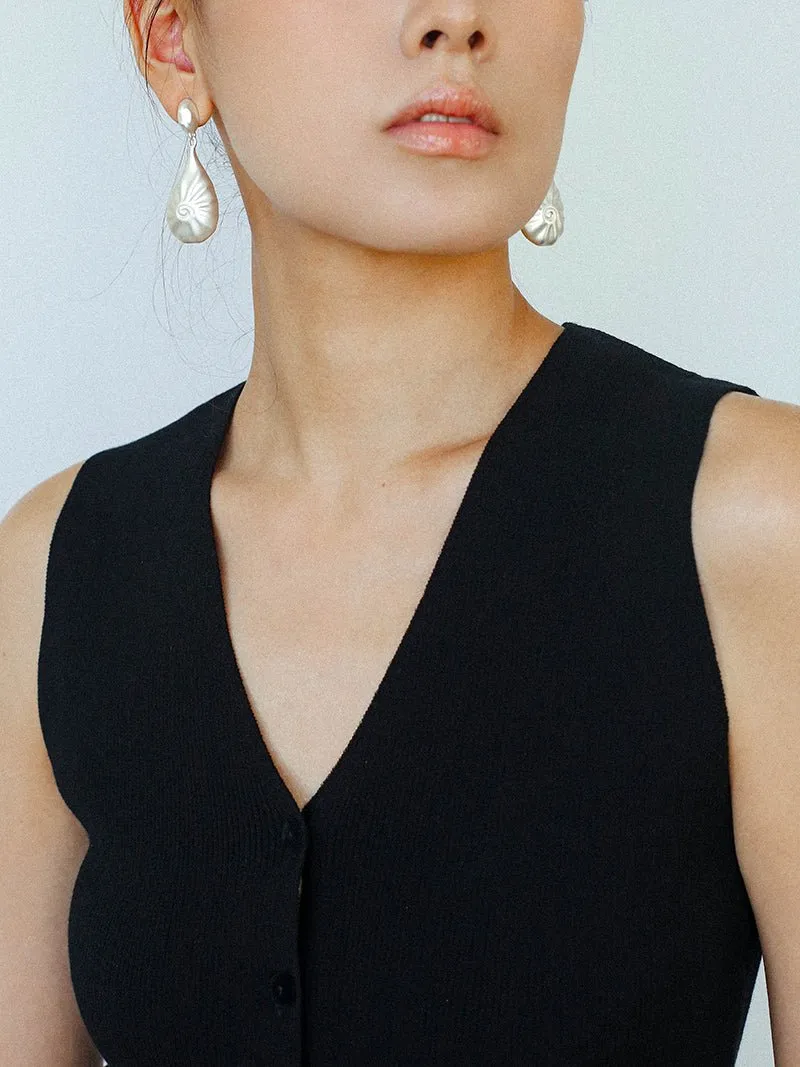 Matte Silver Conch Statement Drop Earrings