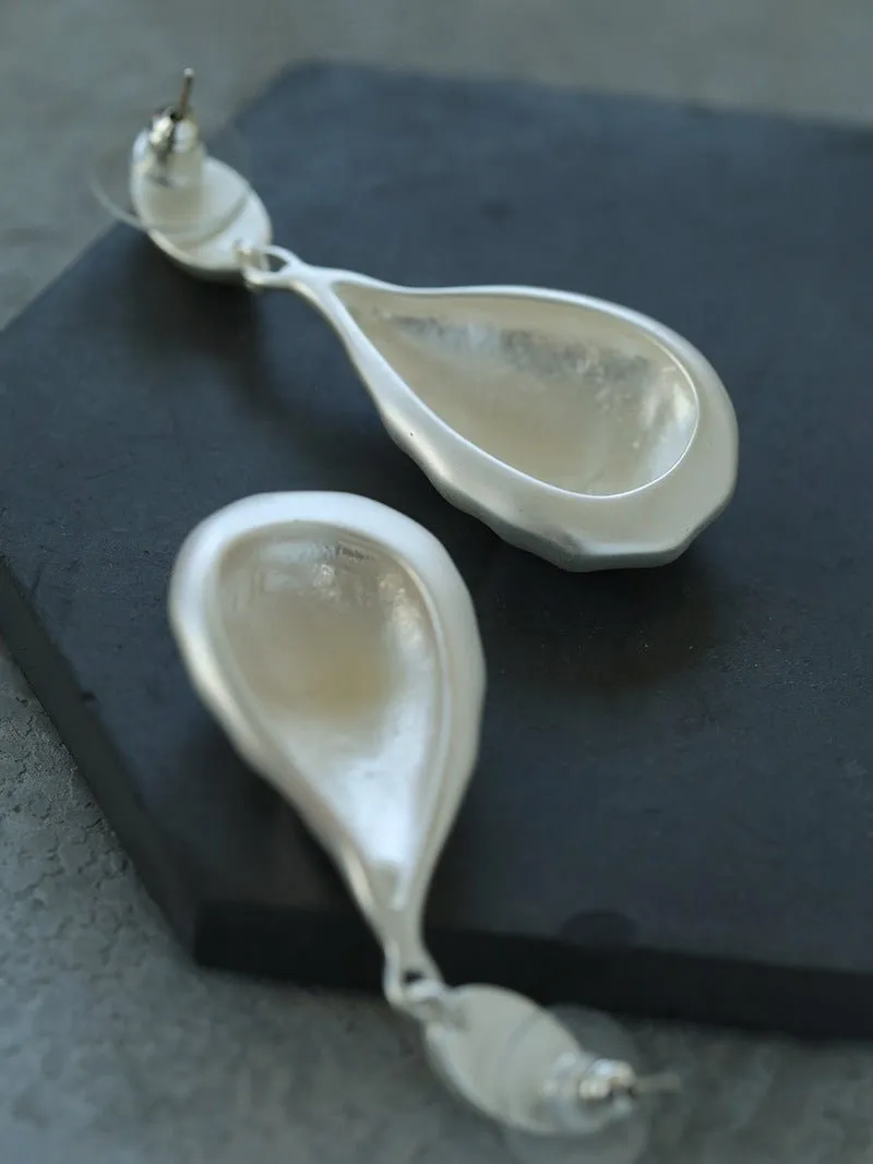 Matte Silver Conch Statement Drop Earrings