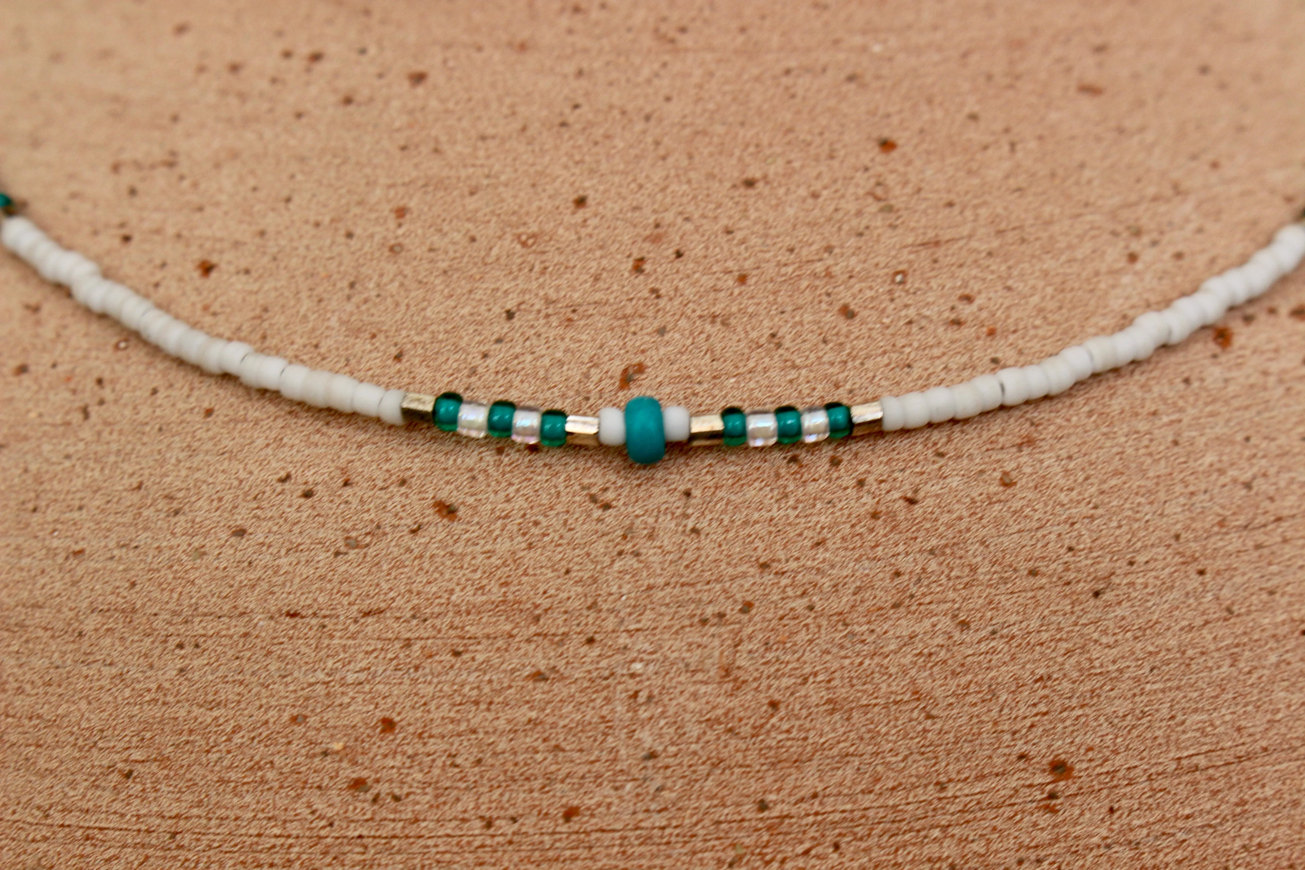 Matte White and Turquoise Beaded Necklace