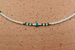 Matte White and Turquoise Beaded Necklace