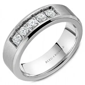 Men's 14K White Gold Wedding Band with Diamonds