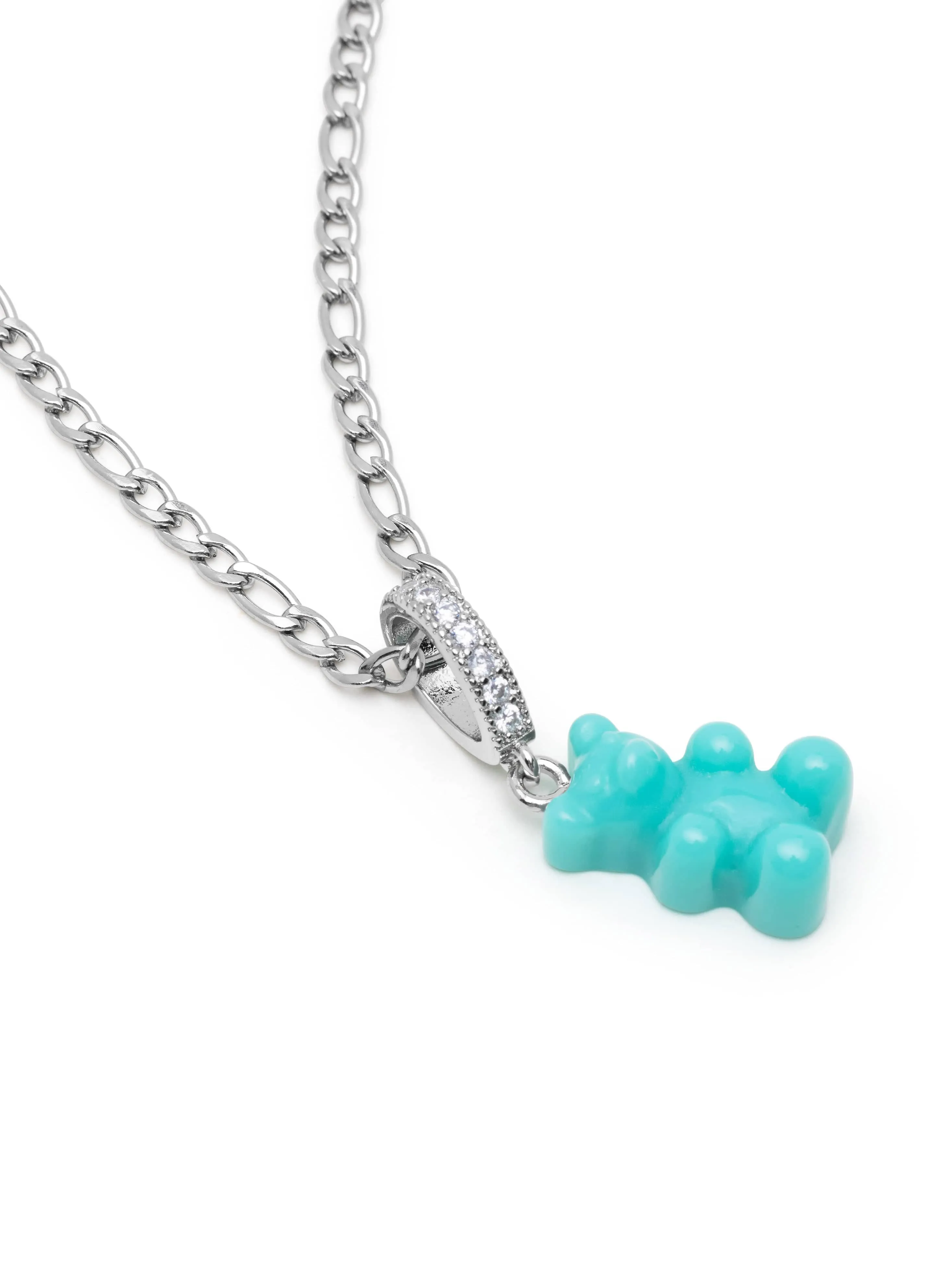 Men's Silver Necklace with Turquoise Gummy Bear