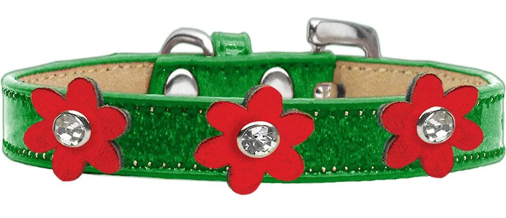 Metallic Flower Ice Cream Collar Emerald Green With Metallic Red Flowers Size 14