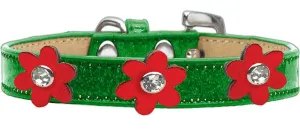 Metallic Flower Ice Cream Collar Emerald Green With Metallic Red Flowers Size 14