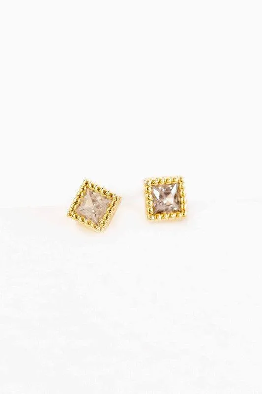 Mini Square Stone Stud Earrings