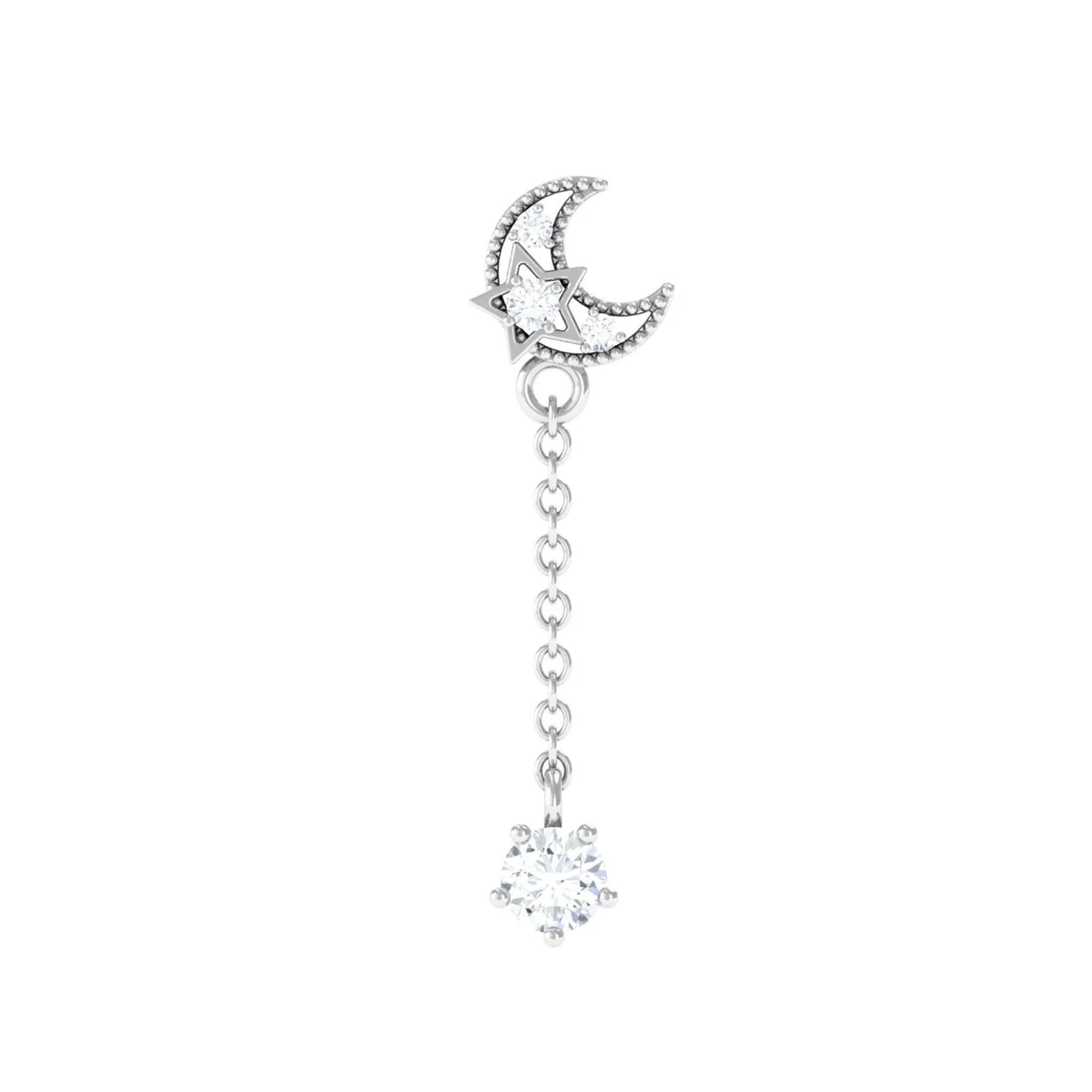 Moissanite Celestial Chain Drop Earring for Helix Piercing