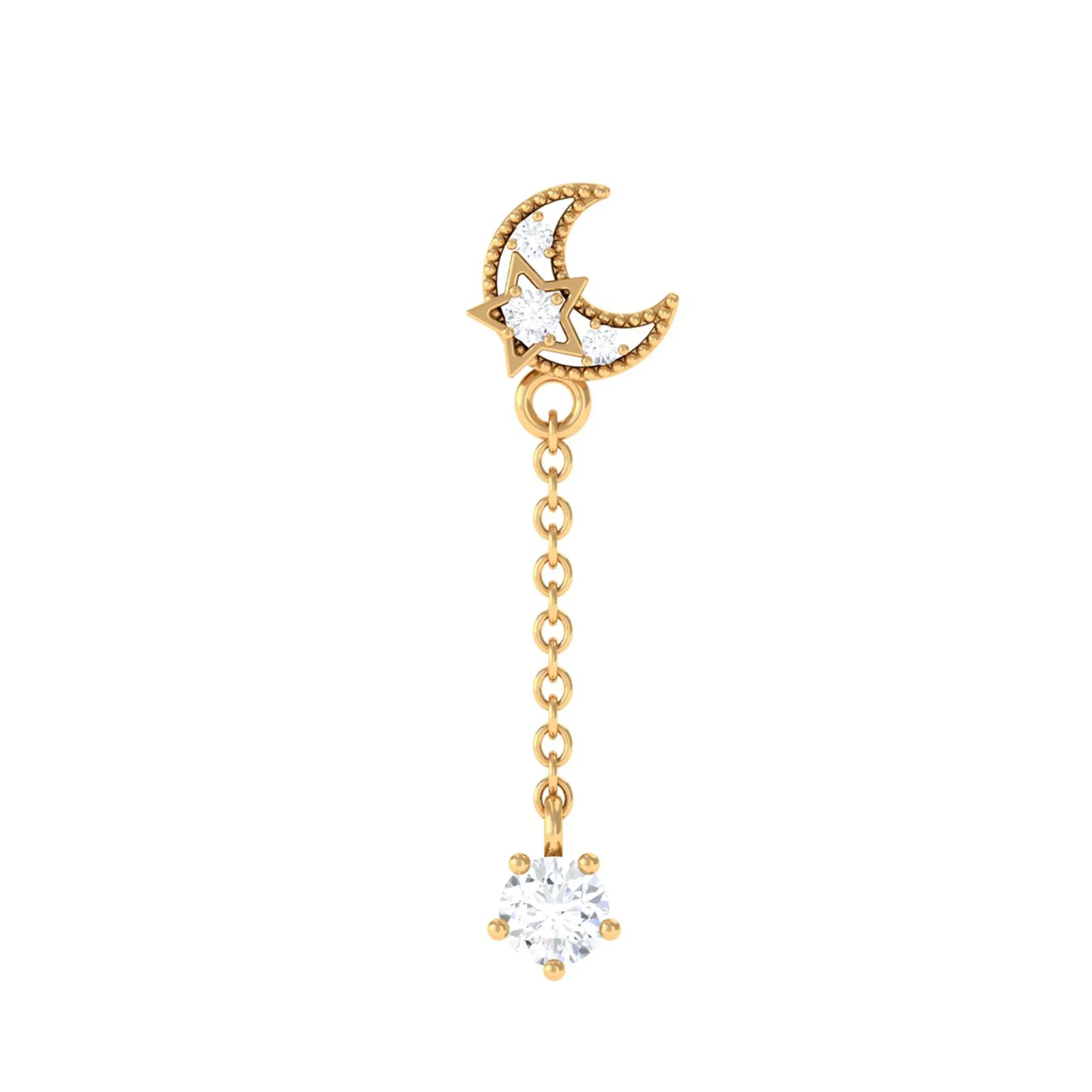 Moissanite Celestial Chain Drop Earring for Helix Piercing