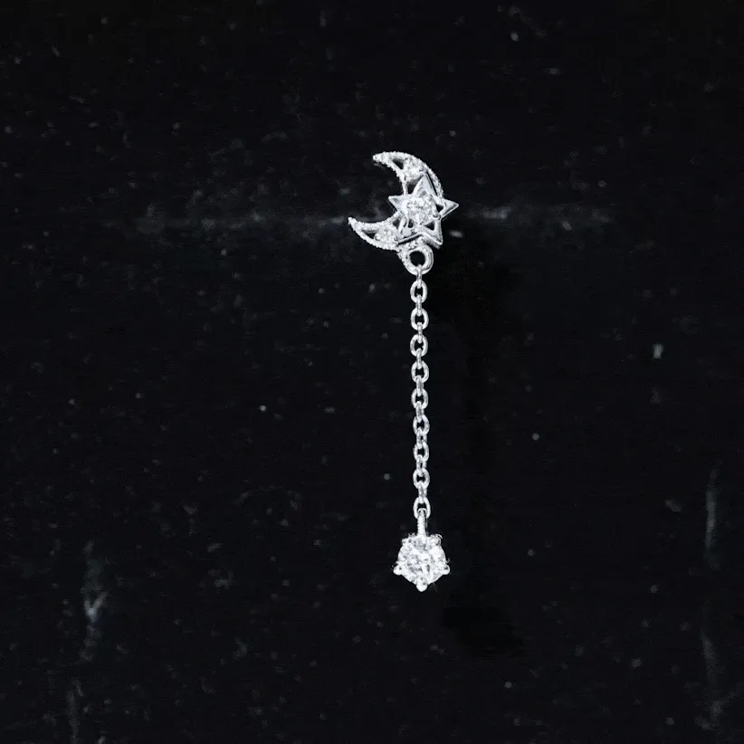 Moissanite Celestial Chain Drop Earring for Helix Piercing