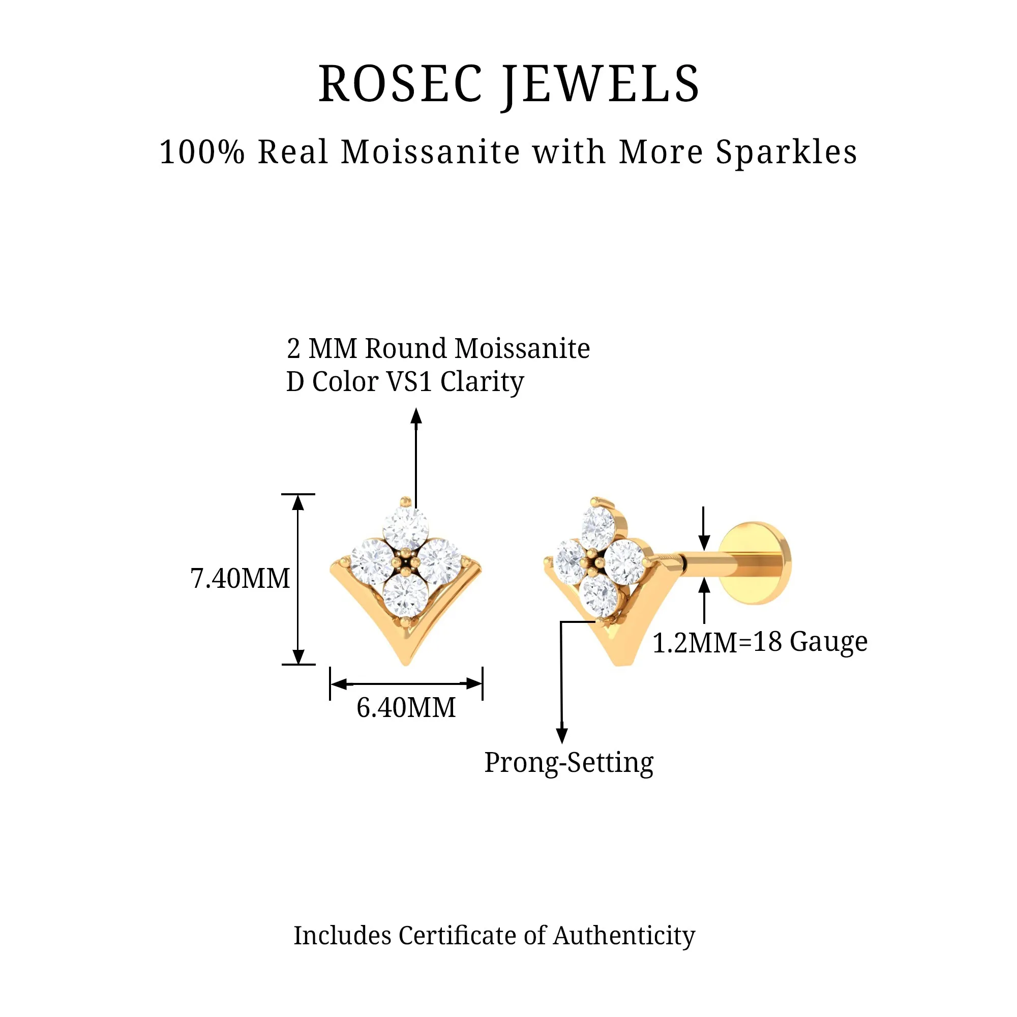 Moissanite Floral Cartilage Earring in Gold