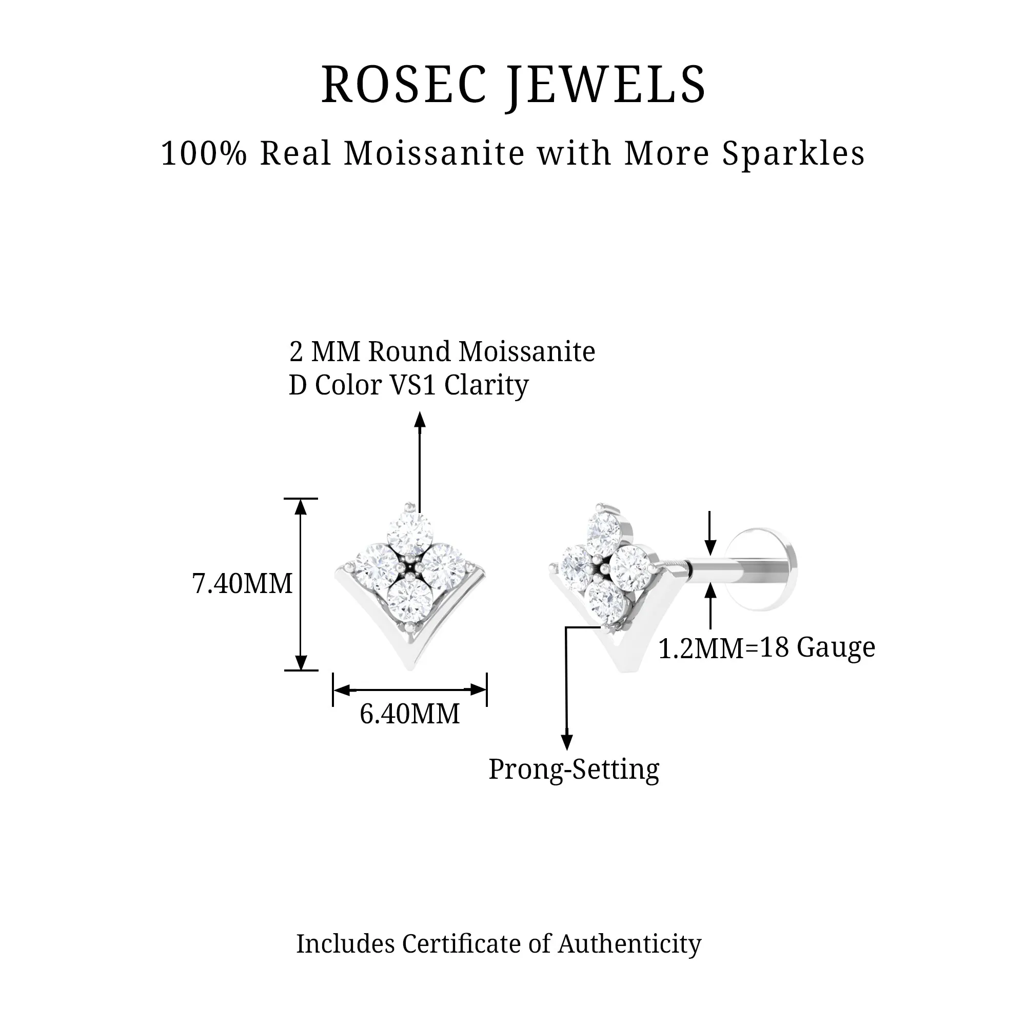 Moissanite Floral Cartilage Earring in Gold