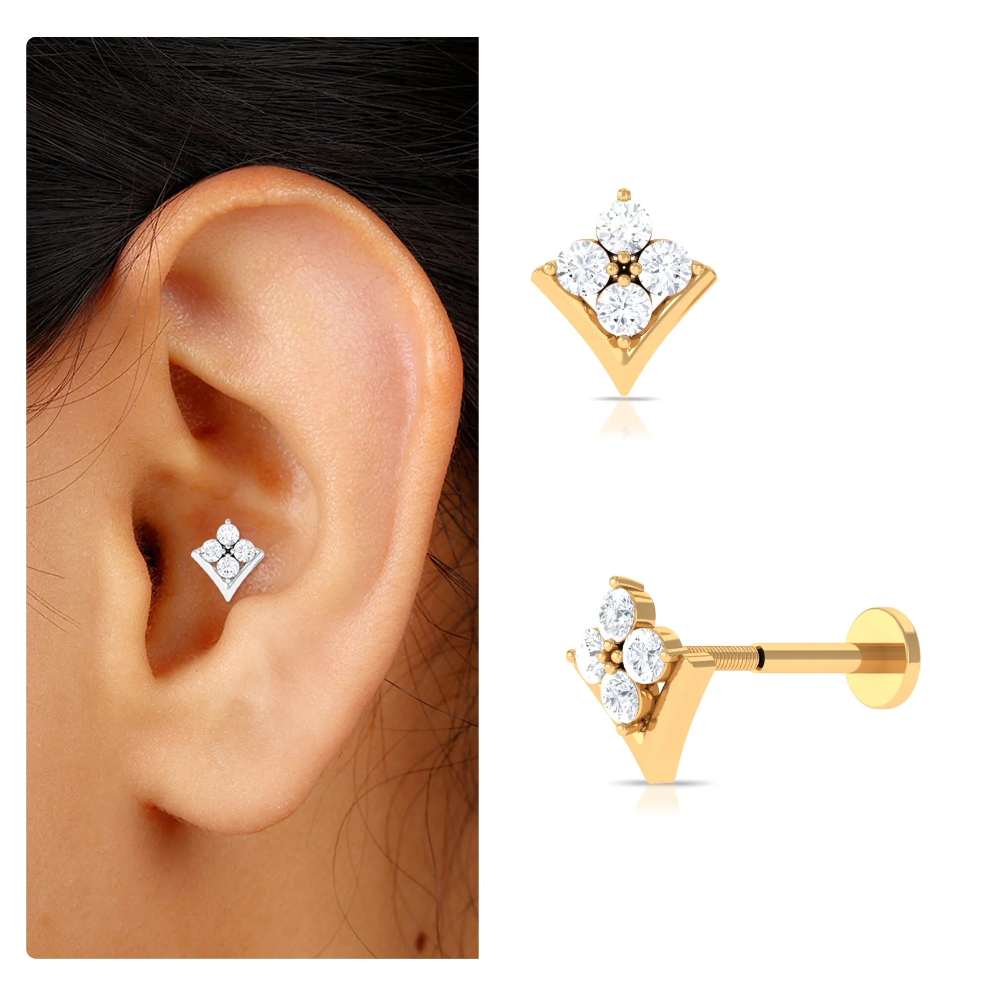 Moissanite Floral Cartilage Earring in Gold