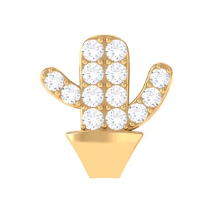 Moissanite Gold Cactus Earring for Cartilage Piercing