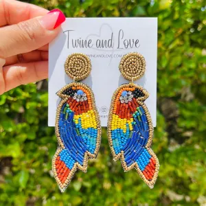 Multi Color Parrot Beaded Earrings