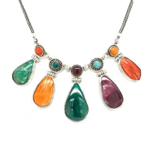 Multi-Colored Natural Gemstones & Sterling Silver Necklace