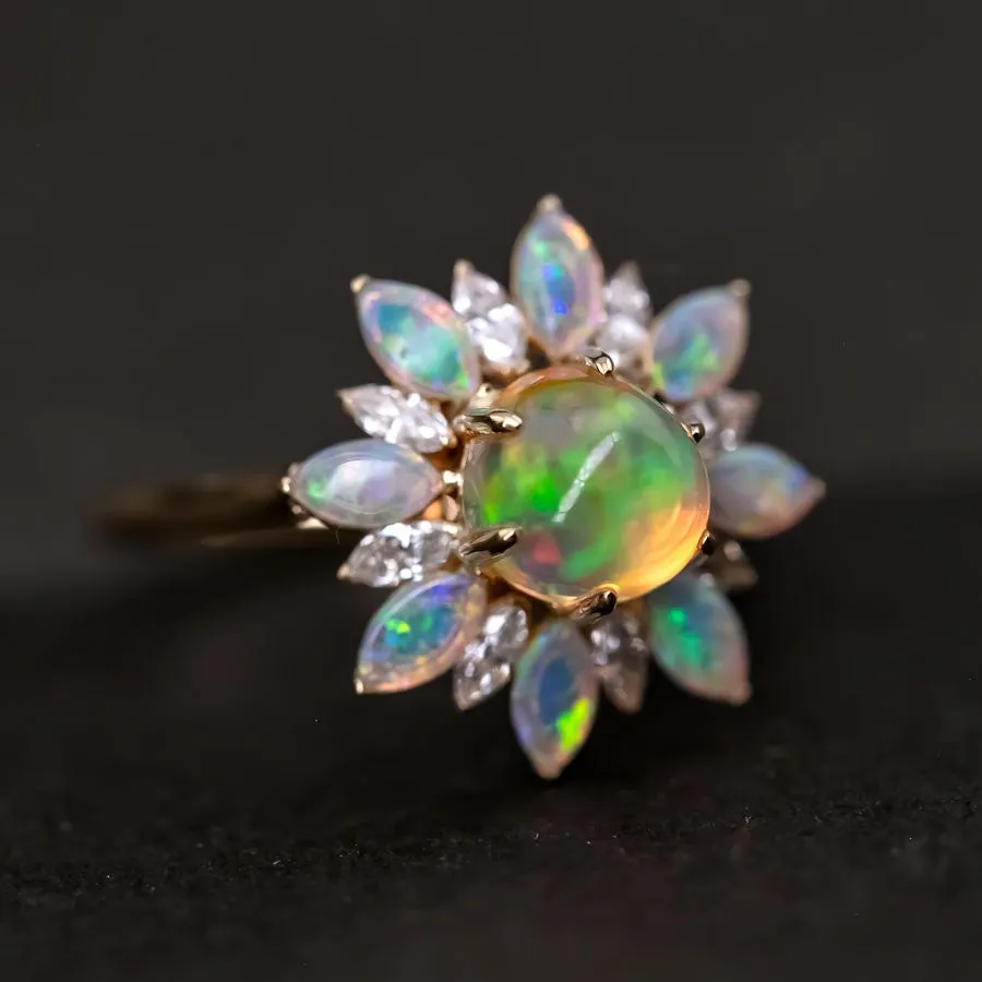 My Shining Star - 1.54ct Fire Opal Marquise Cut Diamond Engagement Ring 18k Gold