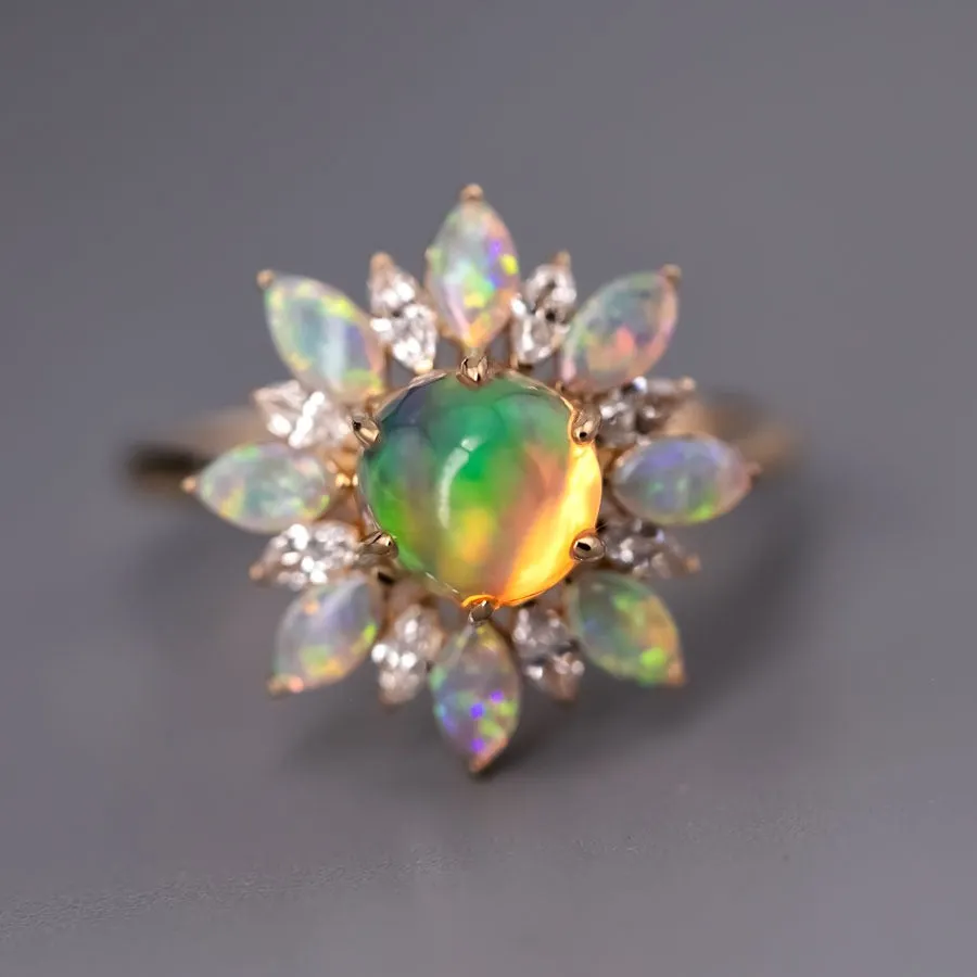 My Shining Star - 1.54ct Fire Opal Marquise Cut Diamond Engagement Ring 18k Gold