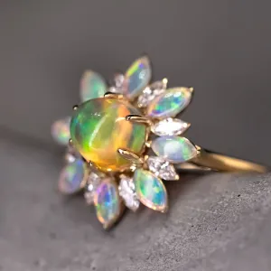 My Shining Star - 1.54ct Fire Opal Marquise Cut Diamond Engagement Ring 18k Gold