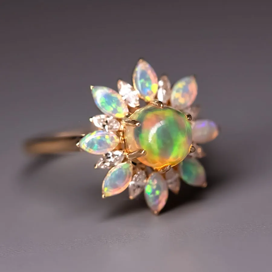 My Shining Star - 1.54ct Fire Opal Marquise Cut Diamond Engagement Ring 18k Gold