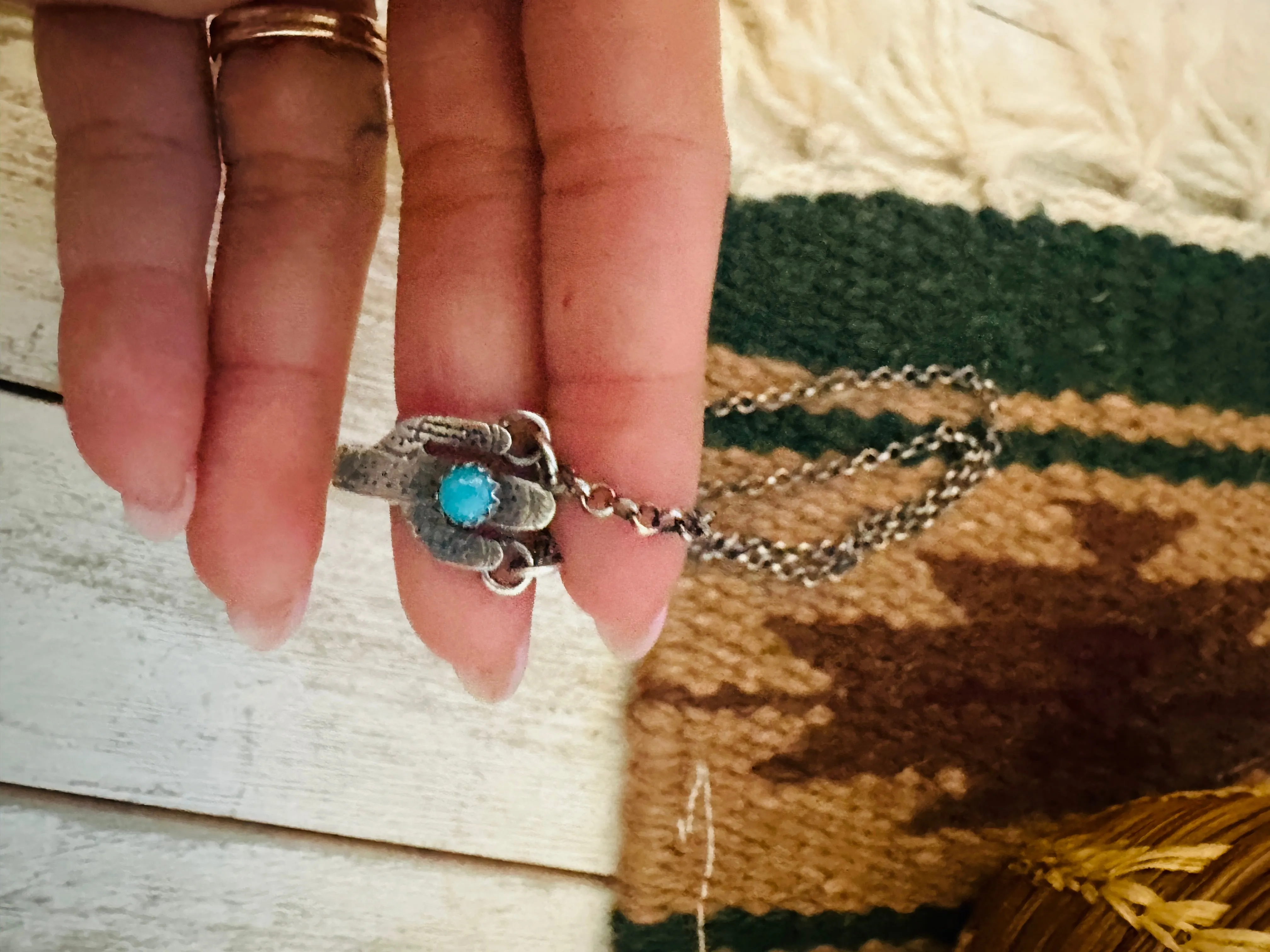 Navajo Sterling Silver & Turquoise Cactus Necklace