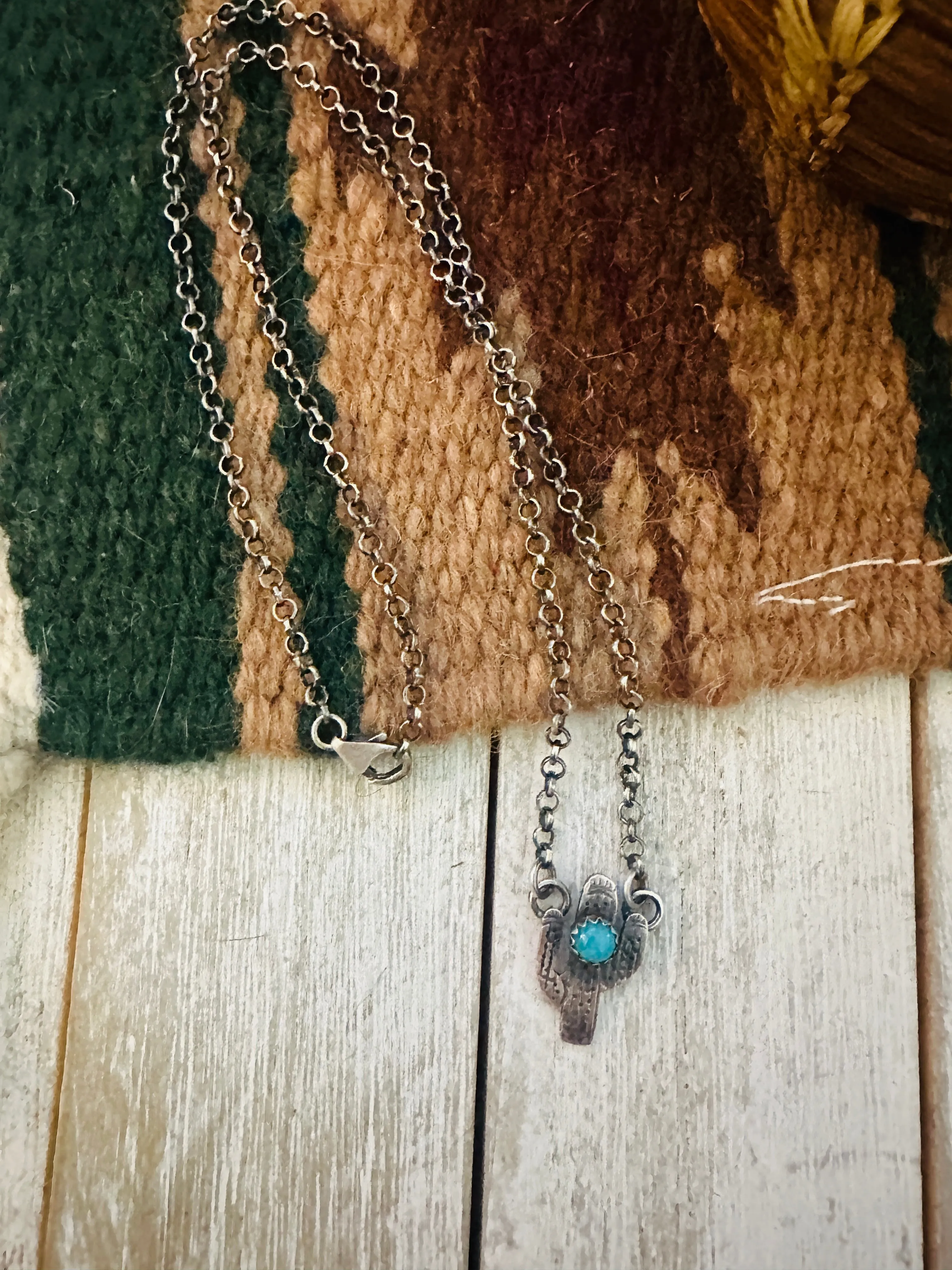 Navajo Sterling Silver & Turquoise Cactus Necklace